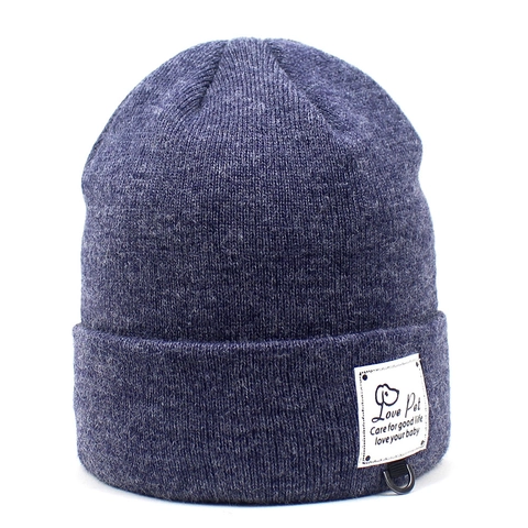 Women Sheep Cashmere Knitted Beanie Cuffed Skull Cap With Label D-Ring Winter Warm Knit Hat For Outdoor Daily Wear