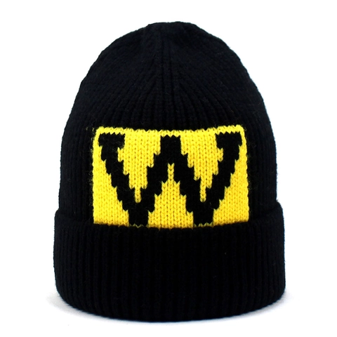 Trendige Damen Winter Warme Strickmütze Mit Pixeliertem W Buchstaben Aufnäher Gerippte Strickbeanie Weiche Wollmütze