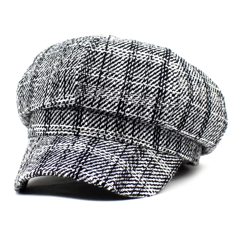 Vintage Britse Stijl Geruit Newsboy Pet Voor Vrouwen Herfst Winter Warm Tweed Achthoekige Hoed Retro Mode Baker Boy Pet