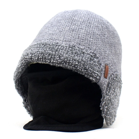 Winter Knitted Sheep Wool Beanie And Neck Scarf Fleece Lined Warm Mask Men Women Outdoor Cycling Windproof Ear Protection