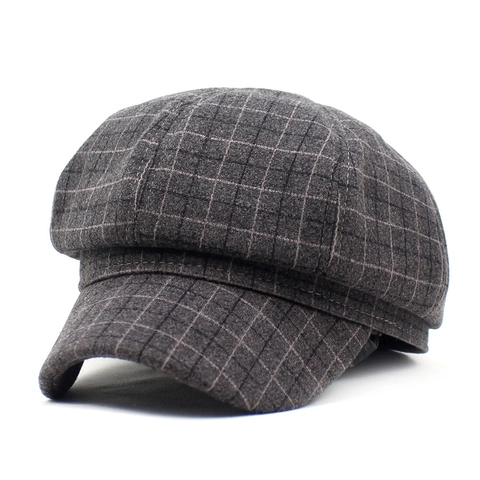 Vintage Geruit Wollen Krantenjongen Pet Voor Vrouwen Herfst Winter Warm Achthoekige Hoed Britse Stijl Retro Baret Buiten Accessoire