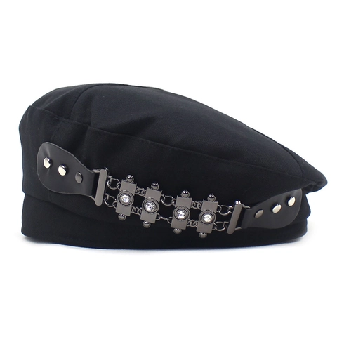 Vintage Britischer Stil Schlägermütze Für Damen Baumwollmischung Baskenmütze Mit Strass Herzschnalle Und Metallkette Malermütze