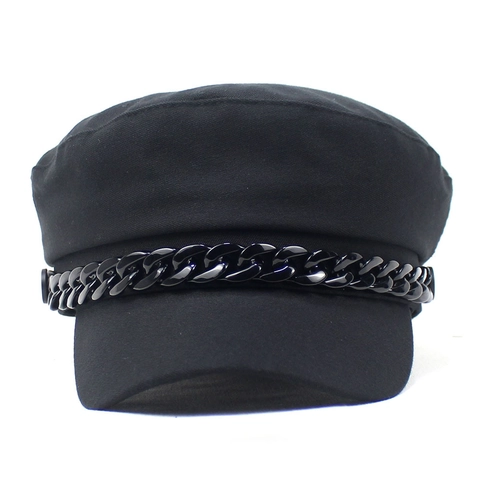 Casquette Gavroche Vintage pour Femmes en Coton Toit Plat Casquette de Marin Avec Décoration de Chaîne Accessoires de Mode Hiver