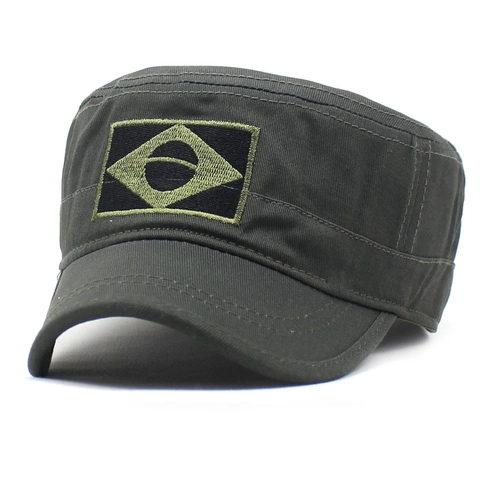 Brasilien Flagge Stickerei Militär Cadet Cap Für Herren Baumwoll-Canvas Flachdeckel Patrouillen-Hut Verstellbar Outdoor-Sport
