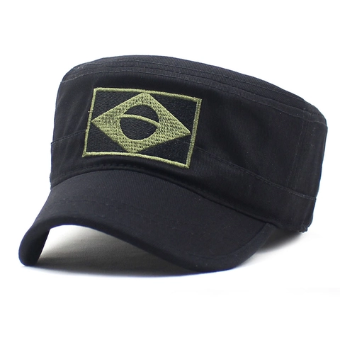 Brasilien Flagge Stickerei Militär Cadet Cap Für Herren Baumwoll-Canvas Flachdeckel Patrouillen-Hut Verstellbar Outdoor-Sport