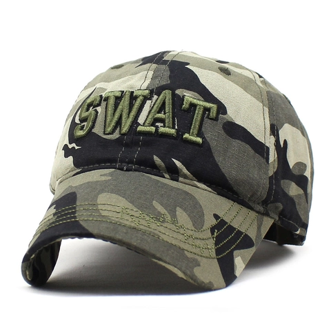 Berretto da Baseball Camouflage Ricamo SWAT Uomo Donna Tattico Militare Distressed Bordo Incurvato Outdoor Parasole Regolabile Cotone Cappello