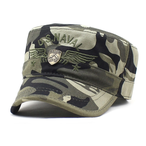 Gorra de Cadete Militar de Algodón con Parte Superior Plana para Hombre Gorra de Béisbol de Camuflaje Con Bordado U.S. Naval Insignia de Escudo Army Gorra para el Sol al Aire Libre