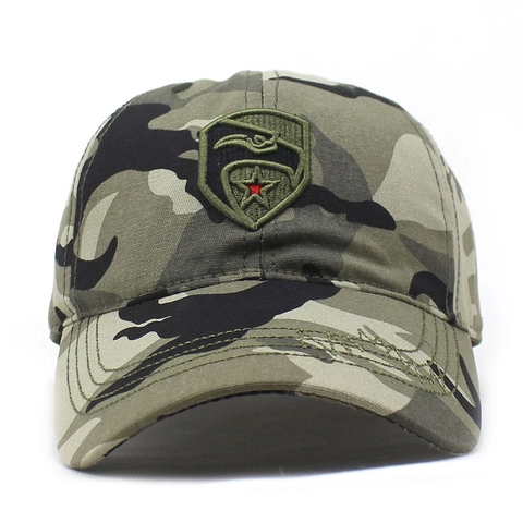 Heren Tactische Camouflage Baseballpet Geborduurd Adelaarschild Badge Katoen Outdoor Verstelbare Militaire Zonnehoed