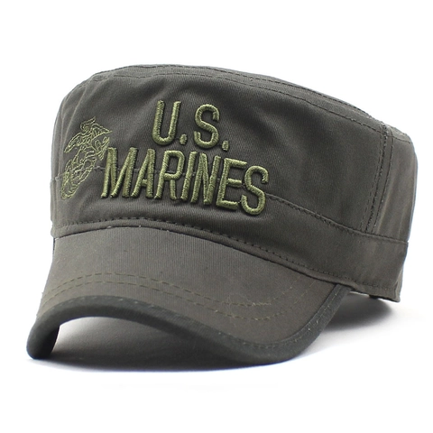 U.S. Marines Embroidered Military Cadet Cap Flat Top Baseball Hat Cotton Canvas Adjustable Army Patrol Cap Outdoor Hat