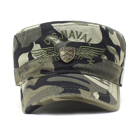 Gorra de Cadete Militar de Algodón con Parte Superior Plana para Hombre Gorra de Béisbol de Camuflaje Con Bordado U.S. Naval Insignia de Escudo Army Gorra para el Sol al Aire Libre