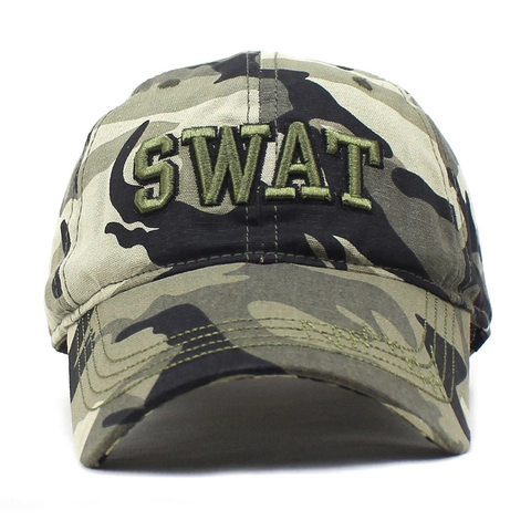 Berretto da Baseball Camouflage Ricamo SWAT Uomo Donna Tattico Militare Distressed Bordo Incurvato Outdoor Parasole Regolabile Cotone Cappello