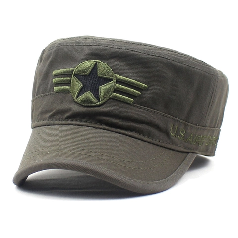 Vintage Militaire Stijl Cadet Pet Mannen Vrouwen Plat Bovenste Gewassen Katoen Canvas Hoed Borduurwerk Ster Patch Verstelbaar