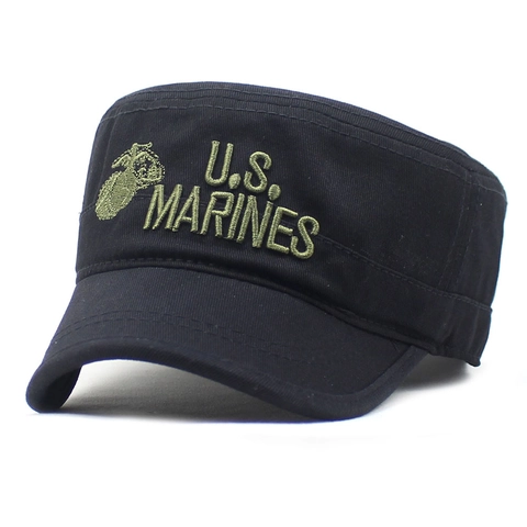 U.S. Marines Embroidered Military Cadet Cap Flat Top Baseball Hat Cotton Canvas Adjustable Army Patrol Cap Outdoor Hat