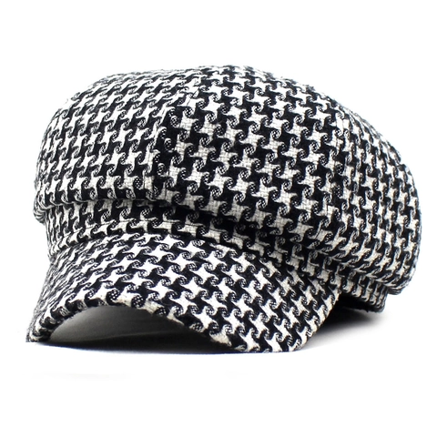 Gorra de Vendedor de Periódicos Pata de Gallo para Mujer Estilo Británico Retro Mezcla de Lana Sombrero Octogonal Cálido