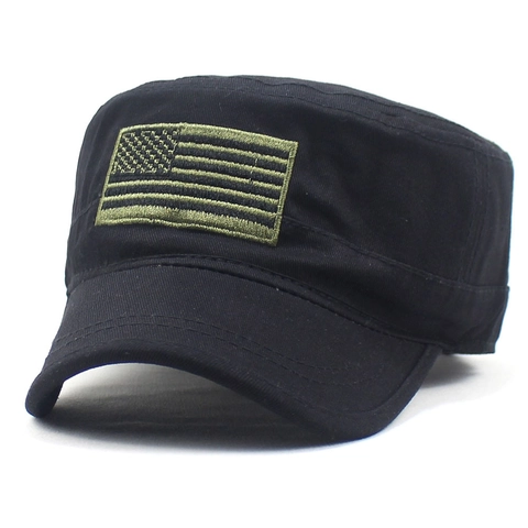 American Flag Embroidered Flat Top Military Cadet Cap Camouflage Unisex Outdoor Sunshade Tactical Patrol Hat