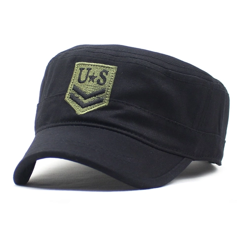 Cappello Cadet Militare da Uomo Parte Superiore Piatta Cotone Mimetico Regolabile Cappello da Sole Outdoor Patch Stella US