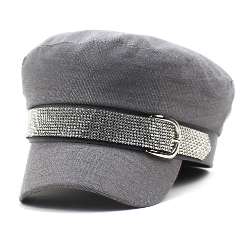 Damen Mode Schirmmütze Strassgürtel Flache Krone Baumwollmischung Marinemütze Baker Boy Mütze Für Herbst Winter