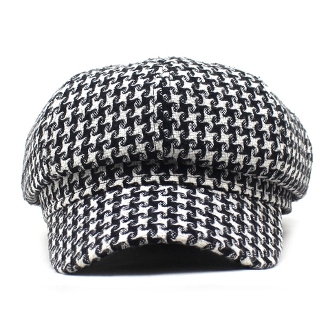 Gorra de Vendedor de Periódicos Pata de Gallo para Mujer Estilo Británico Retro Mezcla de Lana Sombrero Octogonal Cálido
