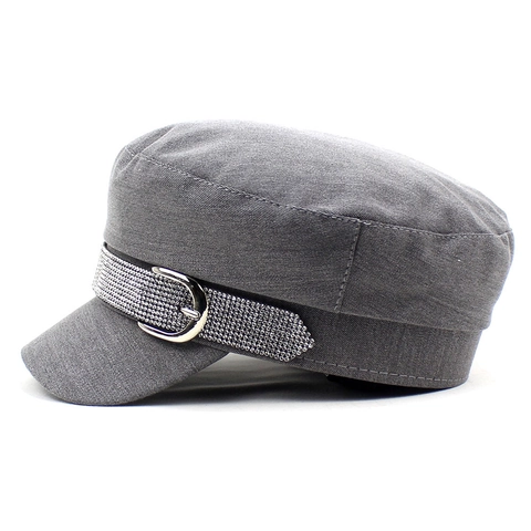 Damen Mode Schirmmütze Strassgürtel Flache Krone Baumwollmischung Marinemütze Baker Boy Mütze Für Herbst Winter