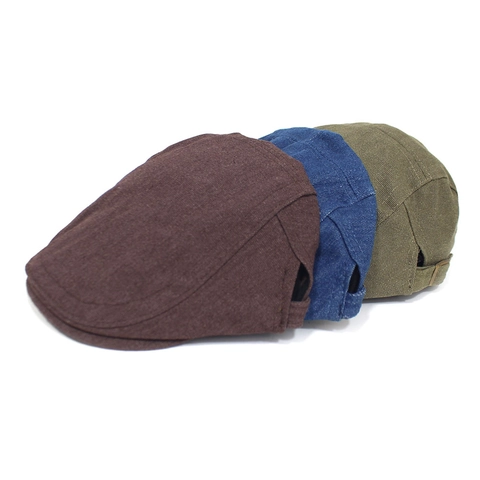 Men's Vintage Cotton Beret Hat Retro Solid Color Ivy Cap Breathable Adjustable Flat Cap Spring Autumn Outdoor Sun Hat