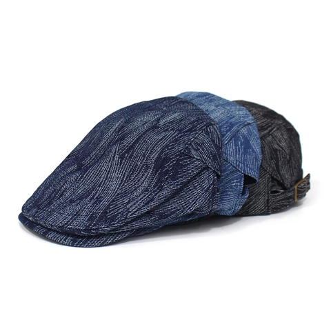 Vintage Britischer Stil Baumwolle Baskenmütze Für Herren Damen Denim Textur Verstellbare Schiebermütze Lässig Schirmmütze