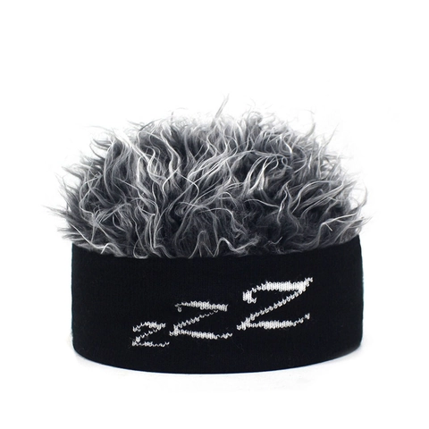 Cappello Divertente con Parrucca Berretto in Maglia con Ricamo Lettere ZZZ Capelli Finti per Uomo Donna Hip Hop Accessori per Feste in Costume