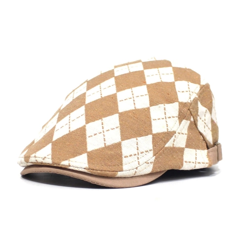 Vintage Argyle Checkered Flat Cap For Women Men British Retro Beret Hat Adjustable Metal Buckle Cotton Blend Newsboy Ivy Cap