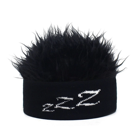 Cappello Divertente con Parrucca Berretto in Maglia con Ricamo Lettere ZZZ Capelli Finti per Uomo Donna Hip Hop Accessori per Feste in Costume