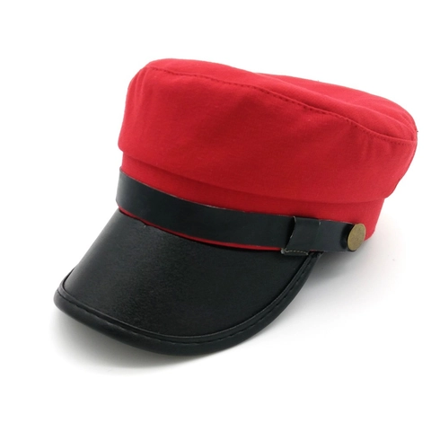 Vintage Militär Mütze Für Herren Damen Kunstleder Krempe Marinehut Baker Boy Hut Kontrastfarbe Flache Krone Cabbie Cap