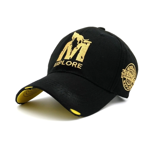 Berretto da Baseball Vintage Effetto Consumato Uomo Donna Cotone Poliestere Ricamato Lettera M Explore Parasole Regolabile Cappello