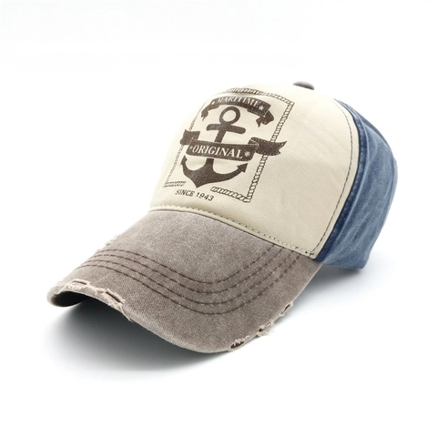 Berretto da Baseball in Cotone Vintage Lavato Effetto Usurato Stampa Ancora Nautica Patchwork Cappello Parasole per Uomo Donna Casual All'aperto