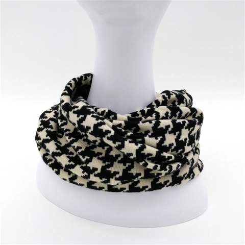 Berretto in Maglia Pied de Poule Scaldacollo Doppio Uso Inverno Caldo Morbido Cappello per Donna Uomo Outdoor Accessori Freddo