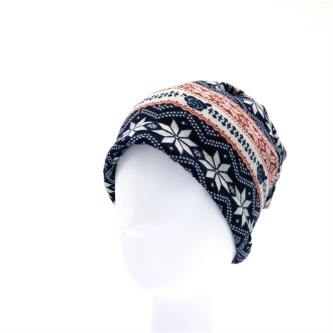 Berretto in Maglia Fair Isle Vintage da Donna con Motivo a Fiocchi di Neve Nordici Morbido Caldo per Autunno Inverno