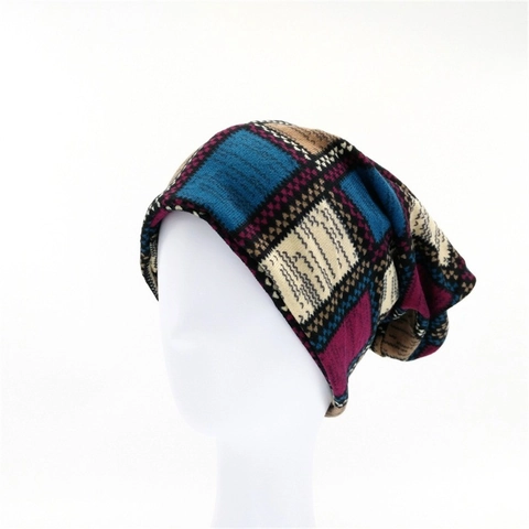 Dames Gebreide Beanie Muts Faux Kasjmier Winter Warm Winddicht Nekwarmer Geometrische Ruit Patchwork Dagelijkse Accessoire