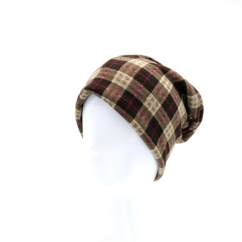 Dames Geblokte Beanie Muts Zachte Kasjmier Imitatie Warme Slouchy Pet Schotse Ruit Hoofdbedekking Voor Herfst Winter Buitenshuis