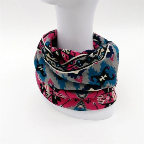Women Retro Bohemian Multi-purpose Slouchy Beanie Hat Ethnic Geometric Pattern Knitted Turban Scarf Neck Warmer Headband