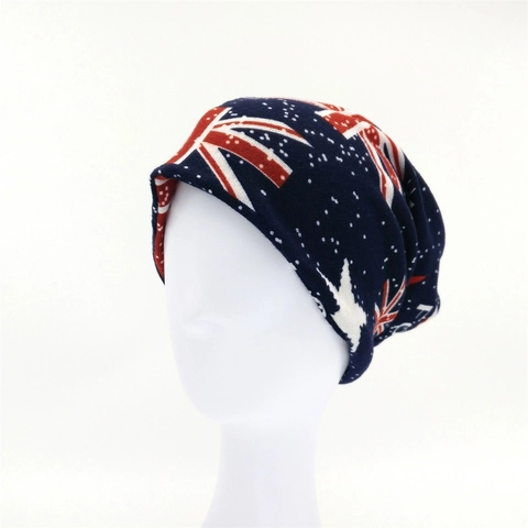 Union Jack Sterren Print Gebreide Slouchy Beanie Voor Dames Heren Marineblauw Imitatie Kasjmier Warme Muts