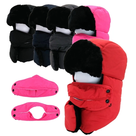 Winter Unisex Uschanka Abnehmbare Maske Warm Verdickt Winddicht Trappermütze Ohrenschutz Reiten Schneemütze Damen Herren