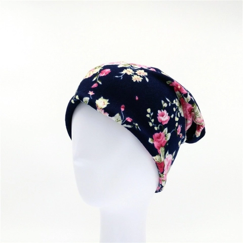 Women's Floral Print Slouchy Beanie Hat Soft Imitation Cashmere Turban Cap Warm Floral Skull Cap For Autumn Winter