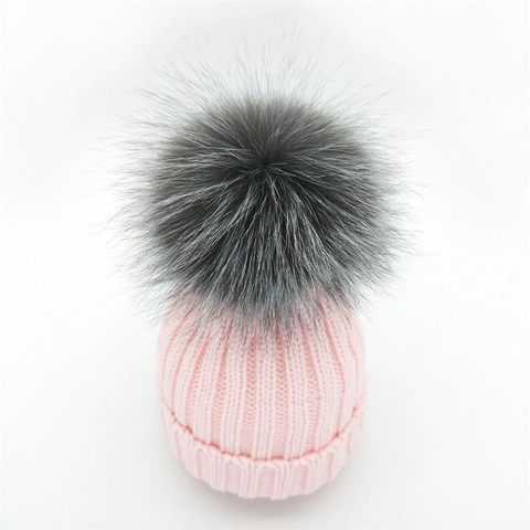 Berretto in Maglia Invernale Caldo Genitore-Figlio Con Grosso Pompon in Pelliccia Sintetica a Costine Ispessito Antifreddo Donna Bambini