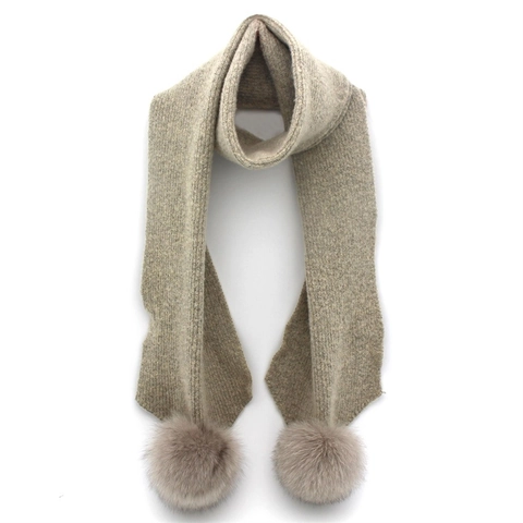 Korean Style Autumn Winter Wool Scarf Women Cute Sweet Fox Fur Pom Pom Ribbed Knit Warm Scarf Wrap Neck Warmer Outdoor Fashion