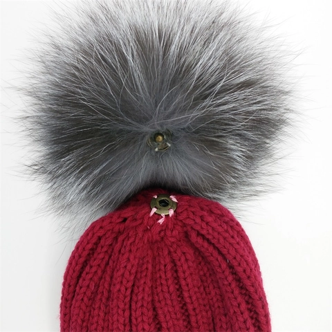 Berretto in Maglia Invernale Caldo Genitore-Figlio Con Grosso Pompon in Pelliccia Sintetica a Costine Ispessito Antifreddo Donna Bambini