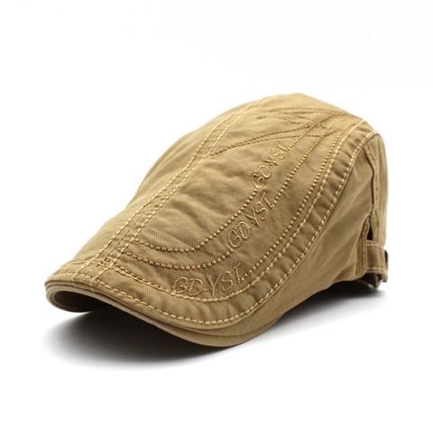 Boina de Algodón Vintage Color Sólido para Hombre Mujer Bordado de Letras Gorra Ajustable Casual Sol Parte Superior Plana Sombrero de Pintor