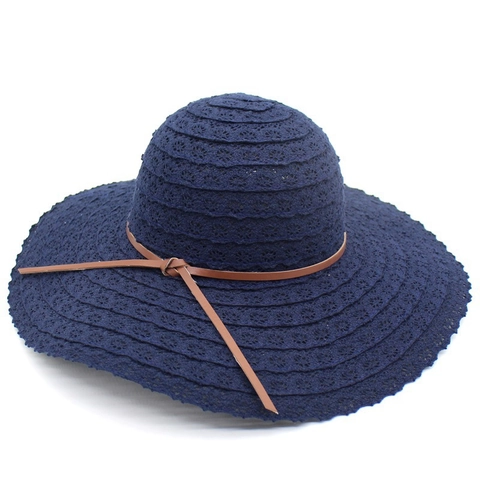 Chapeau de Soleil Large Bord pour Femme Pliable Crochet Ajouré Chapeau de Paille Été Plage Extérieur Protection Solaire Avec Cordon