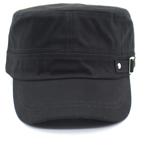 Unisex Cotton Canvas Flat Top Cadet Cap Adjustable Military Style Hat With Metal Buckle Rivets For Outdoor Travel Daily Wear