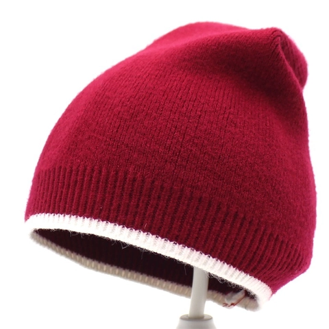 Berretto a Maglia da Donna Stile Coreano Morbido Filato di Lana Invernale Caldo Bordo a Contrasto Senza Tesa