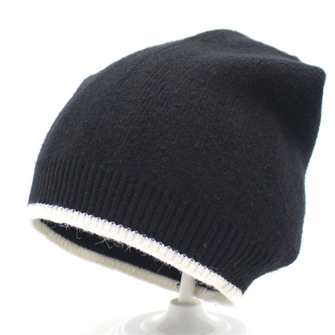 Berretto a Maglia da Donna Stile Coreano Morbido Filato di Lana Invernale Caldo Bordo a Contrasto Senza Tesa