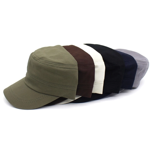 Cotton Cadet Cap For Men Women Solid Color Military Style Flat Top Hat Adjustable Summer Sun Protection Outdoor Casual Patrol Hat