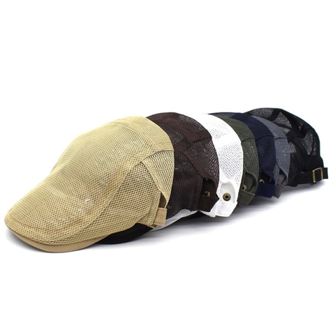 Boina de Malla Transpirable de Verano para Hombre y Mujer Gorra Plana Ajustable Protección Solar Color Sólido Sombrero de Viaje