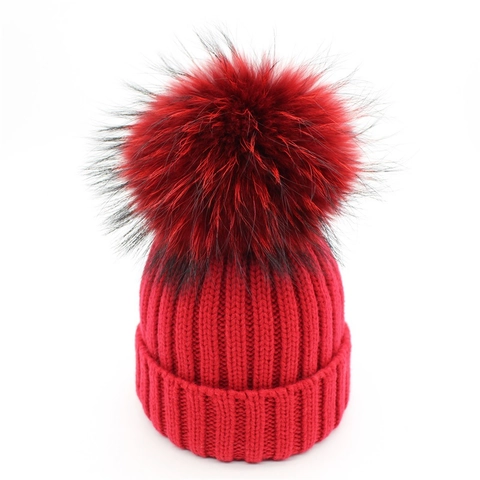 Berretto Donna Bambini Invernale Caldo In Maglia Con Grande Pompon In Pelliccia Sintetica Cuffia A Coste Per Esterno Quotidiano Acrilico